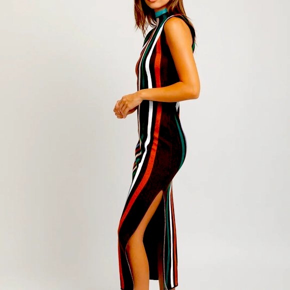 monaco Dresses & Skirts - Striped long dress, Sleeveless vertical stripes Neck dress, women's dress